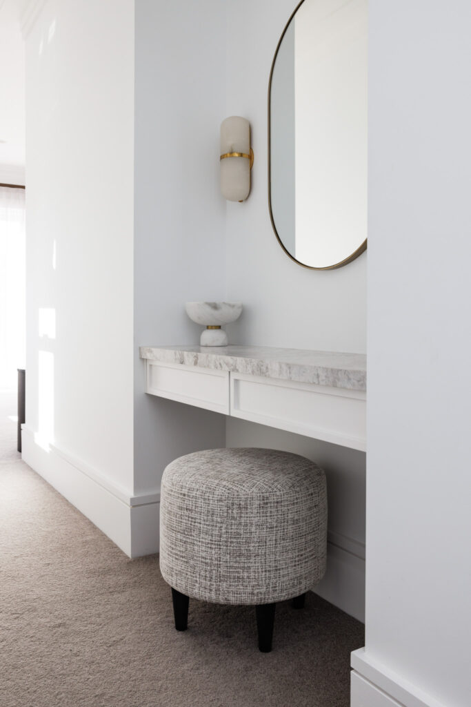 New build custom designed bedroom vanity designed by ACP Studio Interior Design in Epping, Sydney.