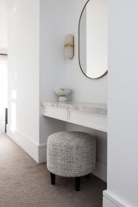 New build custom designed bedroom vanity designed by ACP Studio Interior Design in Epping, Sydney.